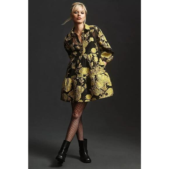 NWT Maeve The Bettina Tiered Shirt Mini Dress Sz LP Jacquard Edition #9H502 - Picture 1 of 12